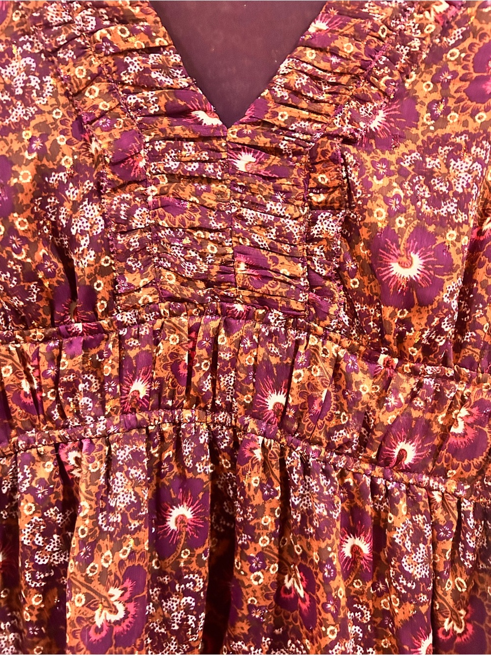 House of Harlow 1960 Burgundy Floral Tiered Midi Dress - Picture 5 of 7